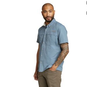 Men's Eddie Bauer UPF 50 Ripstop Guide Short Sleeve Button Down Shirt-Medium